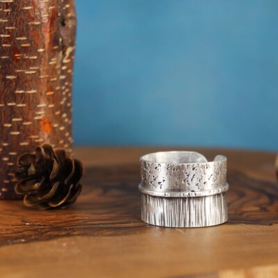 Wide Silver Ring, Sterling Silver Ring, Silver Hammered Ring - image4